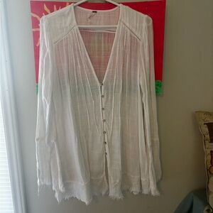 Free People White Gauze Button-Down Blouse Sz M, EC